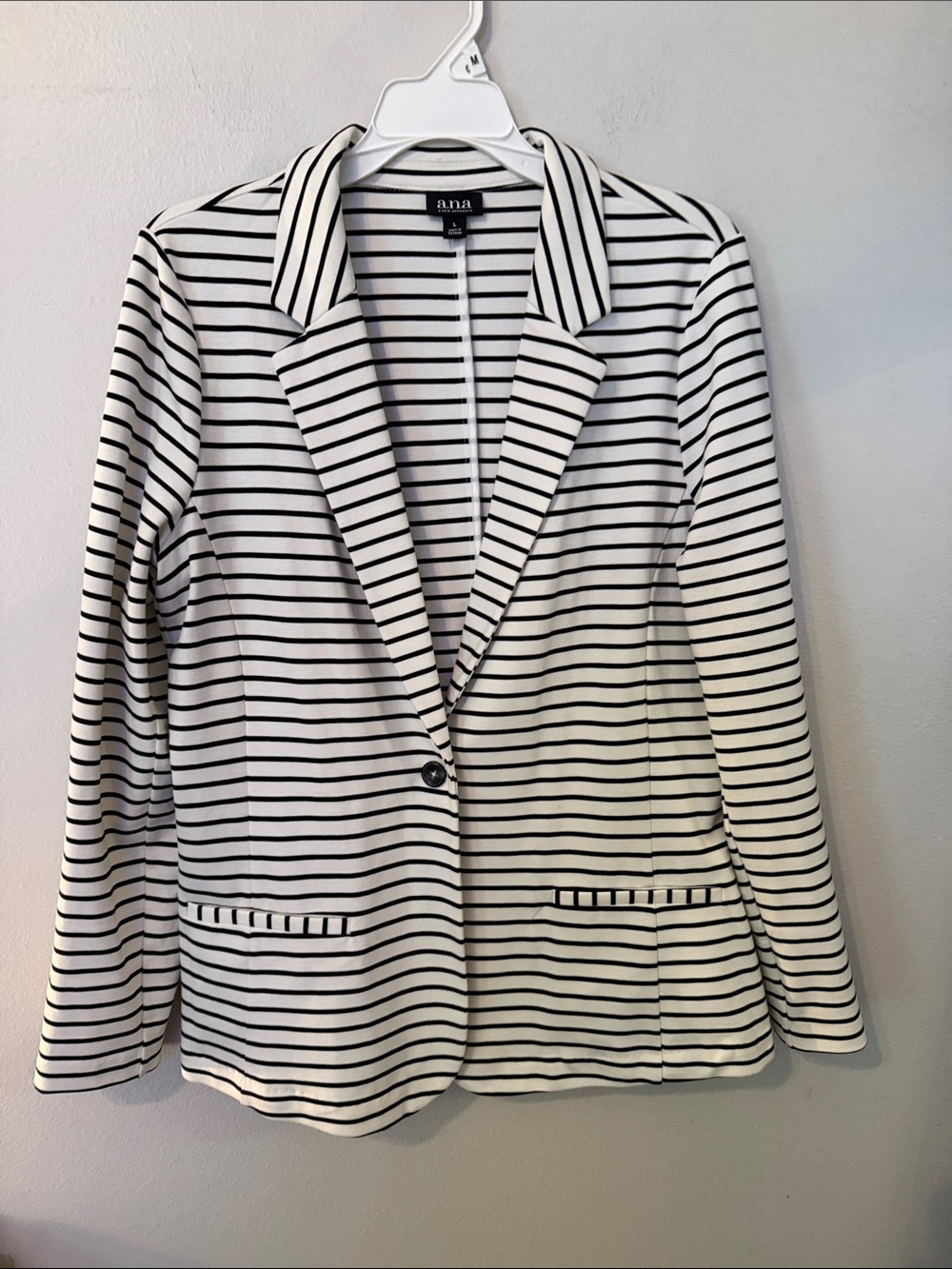 a.n.a. Black and White Striped Blazer (Size: L)